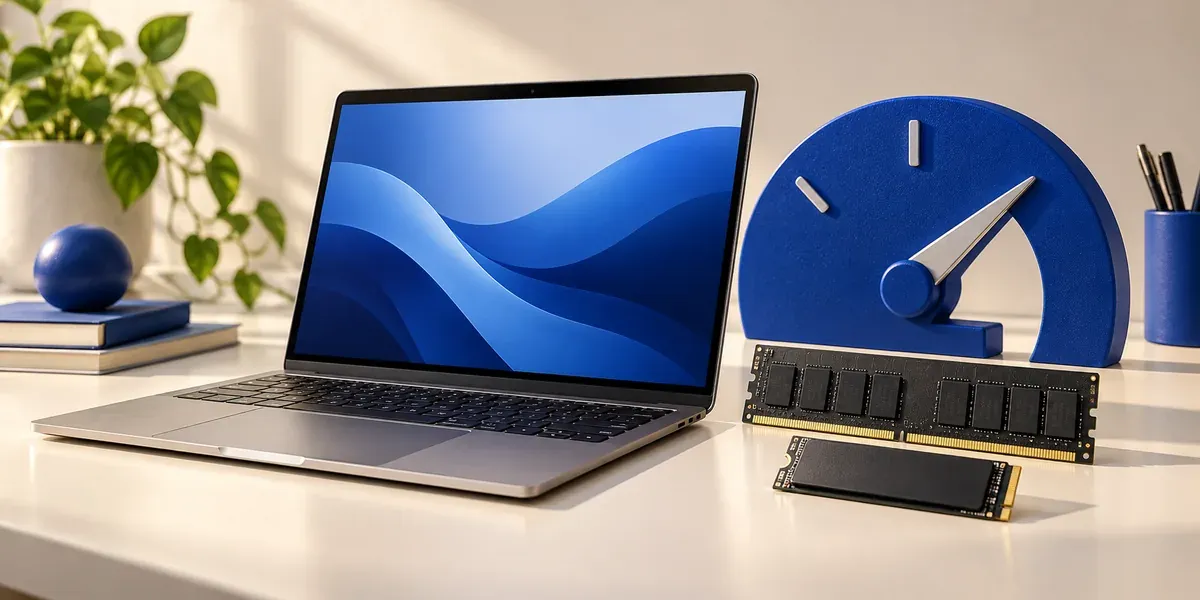 Ноутбук, SSD, оперативная память и индикатор быстродействия
