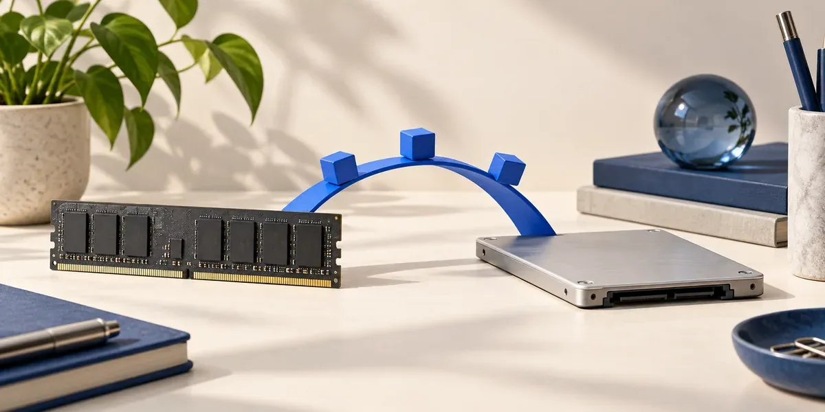 Модуль оперативной памяти и SSD, соединённые дугой переноса данных
